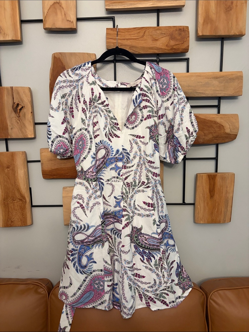 White Paisley Dress with Lavender & Blue Accents